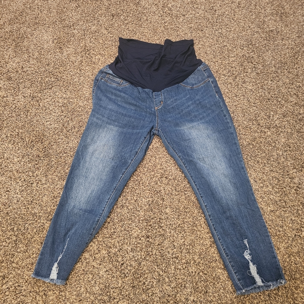 S.O.N.G. Maternity Stretch Distressed Ankle Skinny Jeans XL Medium wash